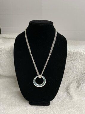 FAO Silver Tone Circle Pendant Necklace